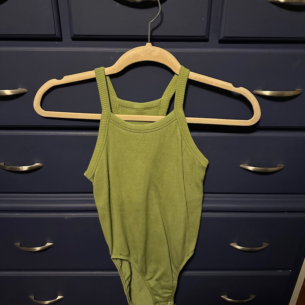 Green Ribbed Bodysuit